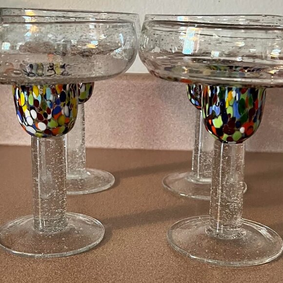 Mexican Margarita Glasses / Authentic Handblown Mexican Art Glass (Set of 4) - Picture 2 of 3
